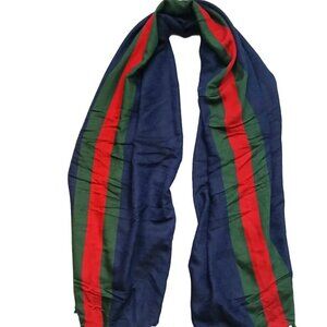 GUCCI Classic Vintage Blue Red Green Reversible Silk Shawl Wrap Scarf